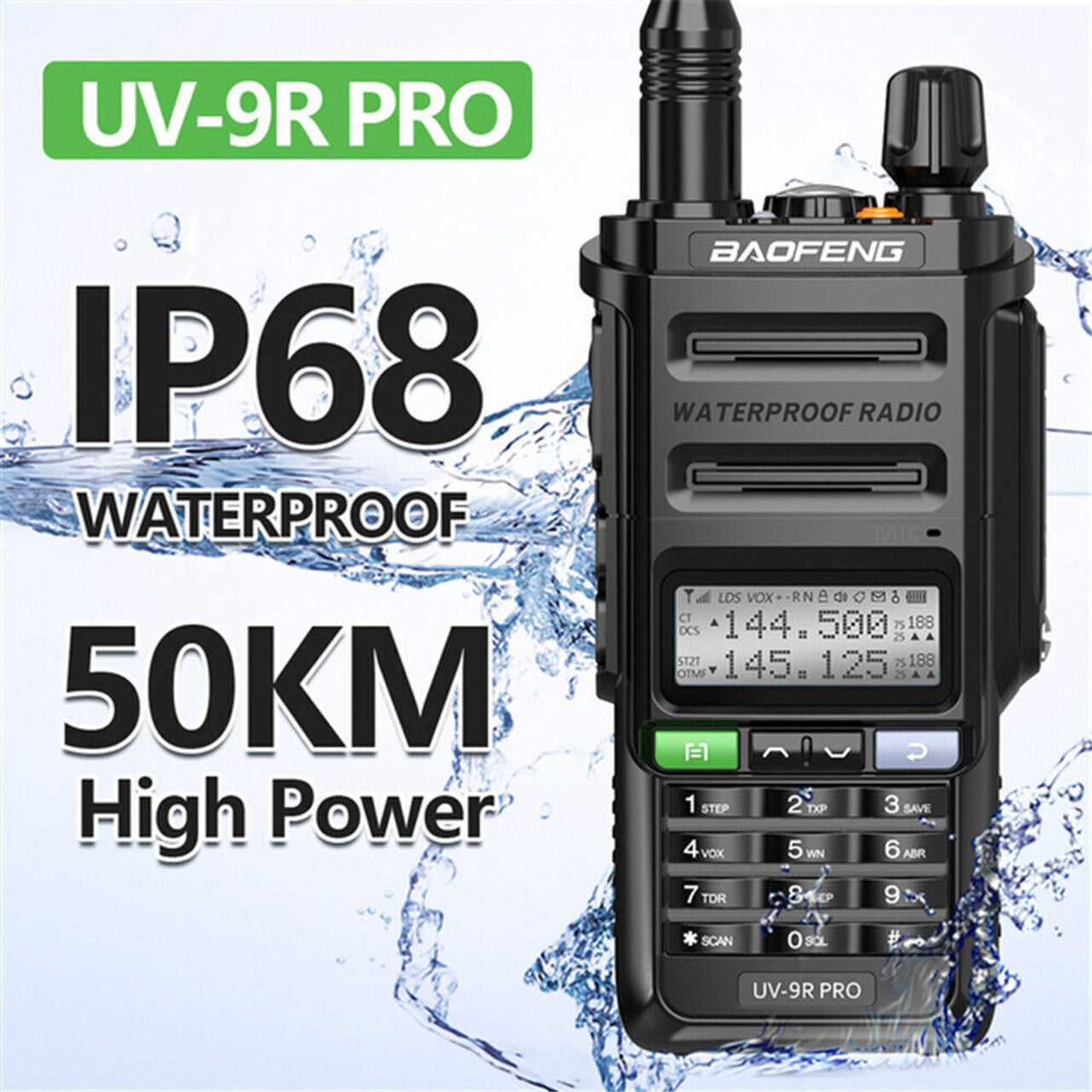 Baofeng UV 9R PRO Waterproof UHF/VHF 8W Long Range Radio Walkie Talkie + Earpce