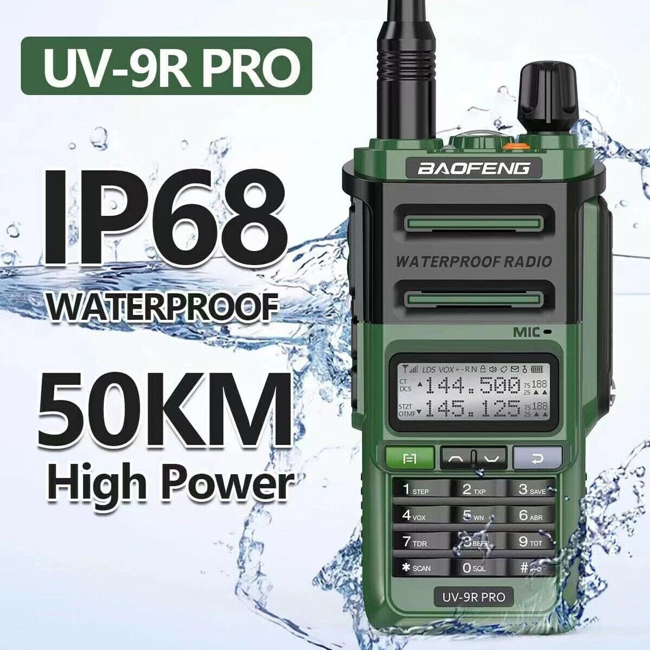 Baofeng UV 9R PRO Waterproof UHF/VHF 8W Long Range Radio Walkie Talkie + Earpce