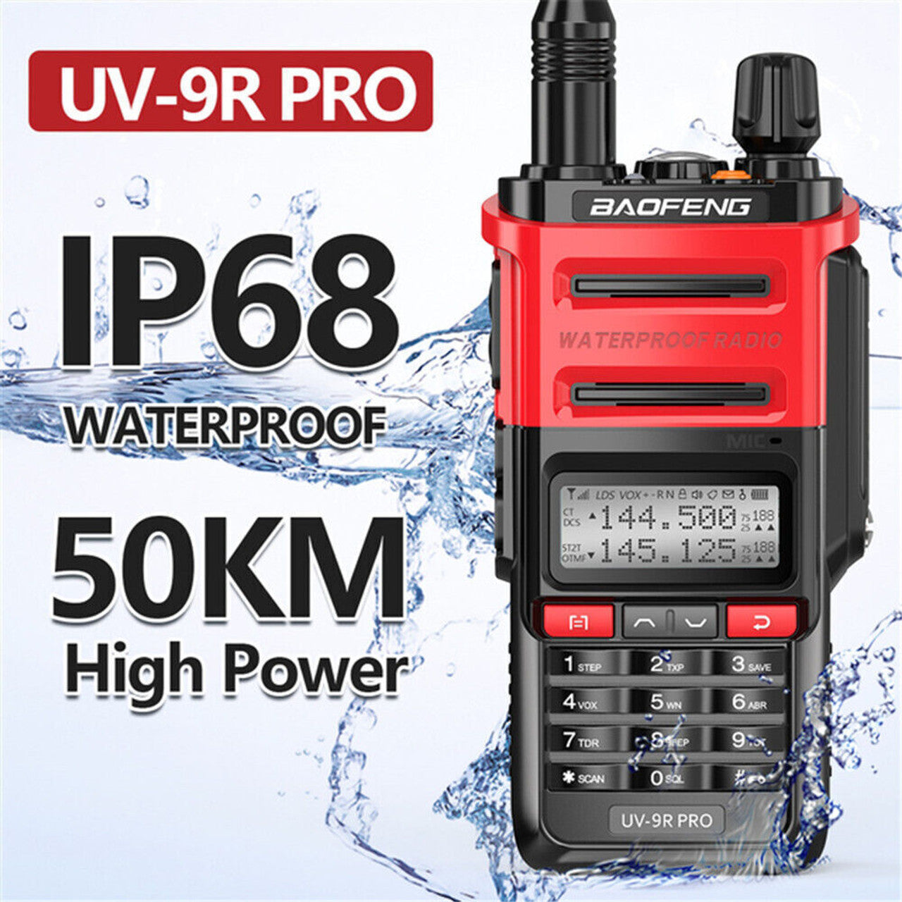 Baofeng UV 9R PRO Waterproof UHF/VHF 8W Long Range Radio Walkie Talkie + Earpce