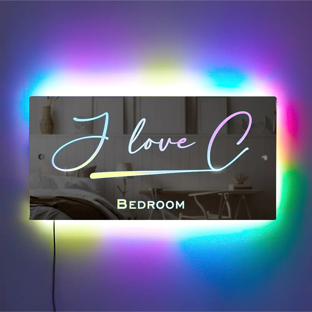 Personalised Name Mirror Sign, LED Custom Illuminated Light Up Bedroom Sign