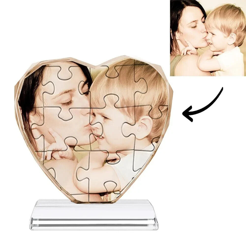 Personalized Crystal Photo Frame Heart Shape Puzzle Texture Gift For Mother
