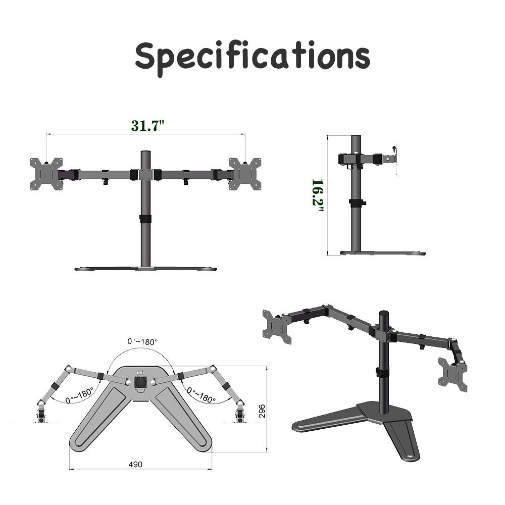 TV Stand Bracket DeskTop Monitor Table Double Fixed or Freestanding 13-27 inch