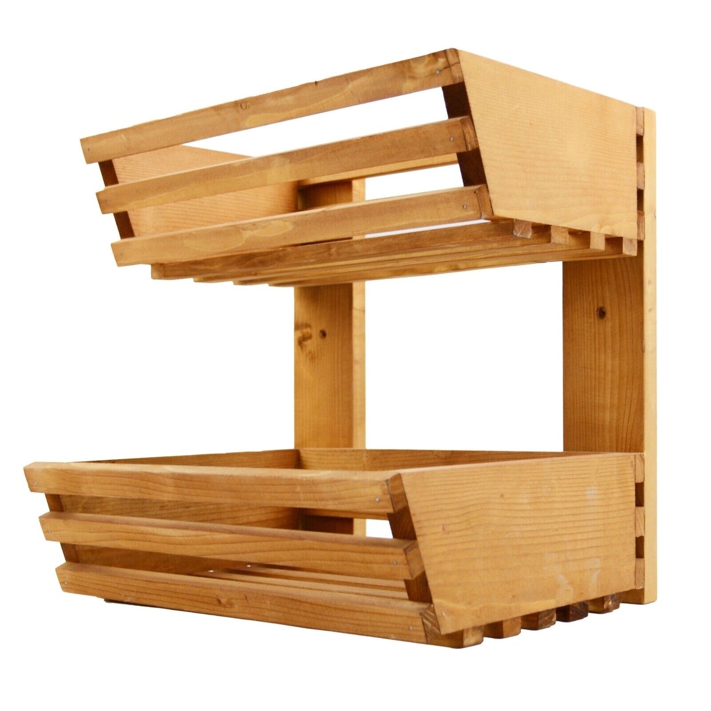 2 Tier Fruit Basket Handmade Natural Wood Holder Rack Vegetable Storage Stand