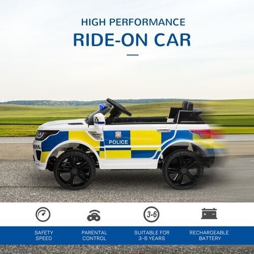 HOMCOM 12V Kid Electric Ride On Police Car w/ Remote Siren Bluetooth 3-6 Years