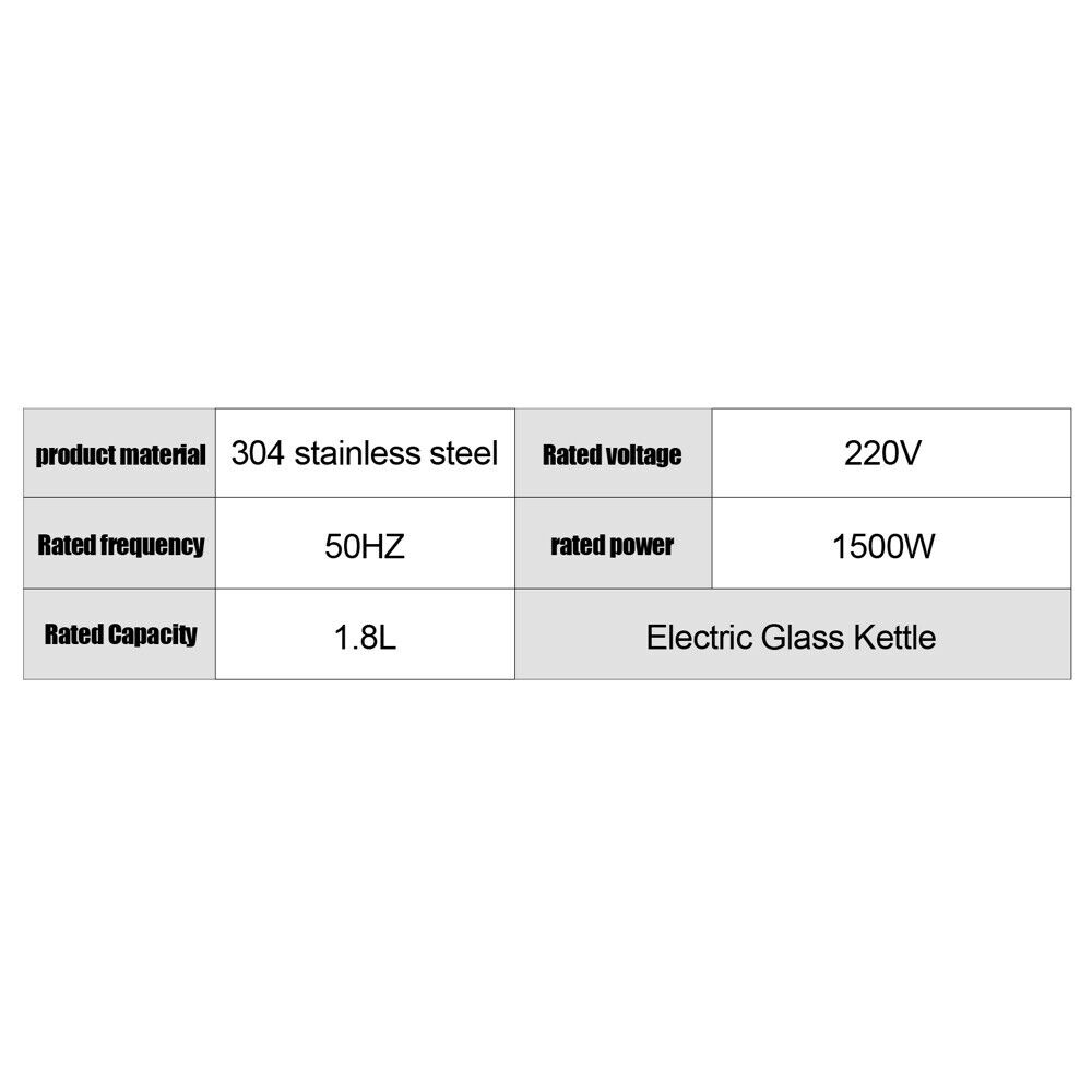 Electric Kettle 220V 2000W 1.8L LED Illuminate 360 Cordless Glass Kettle UK Plug