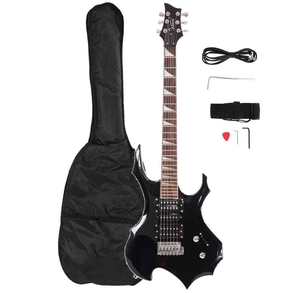Glarry Flame 24-Frets Electric Guitar Full Set with Bag Pick Strap Tool Black