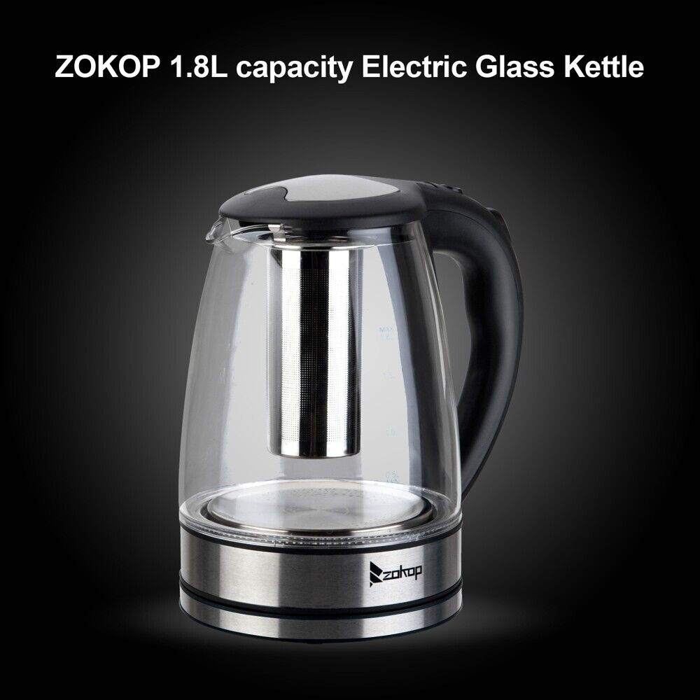 Electric Kettle 220V 2000W 1.8L LED Illuminate 360 Cordless Glass Kettle UK Plug