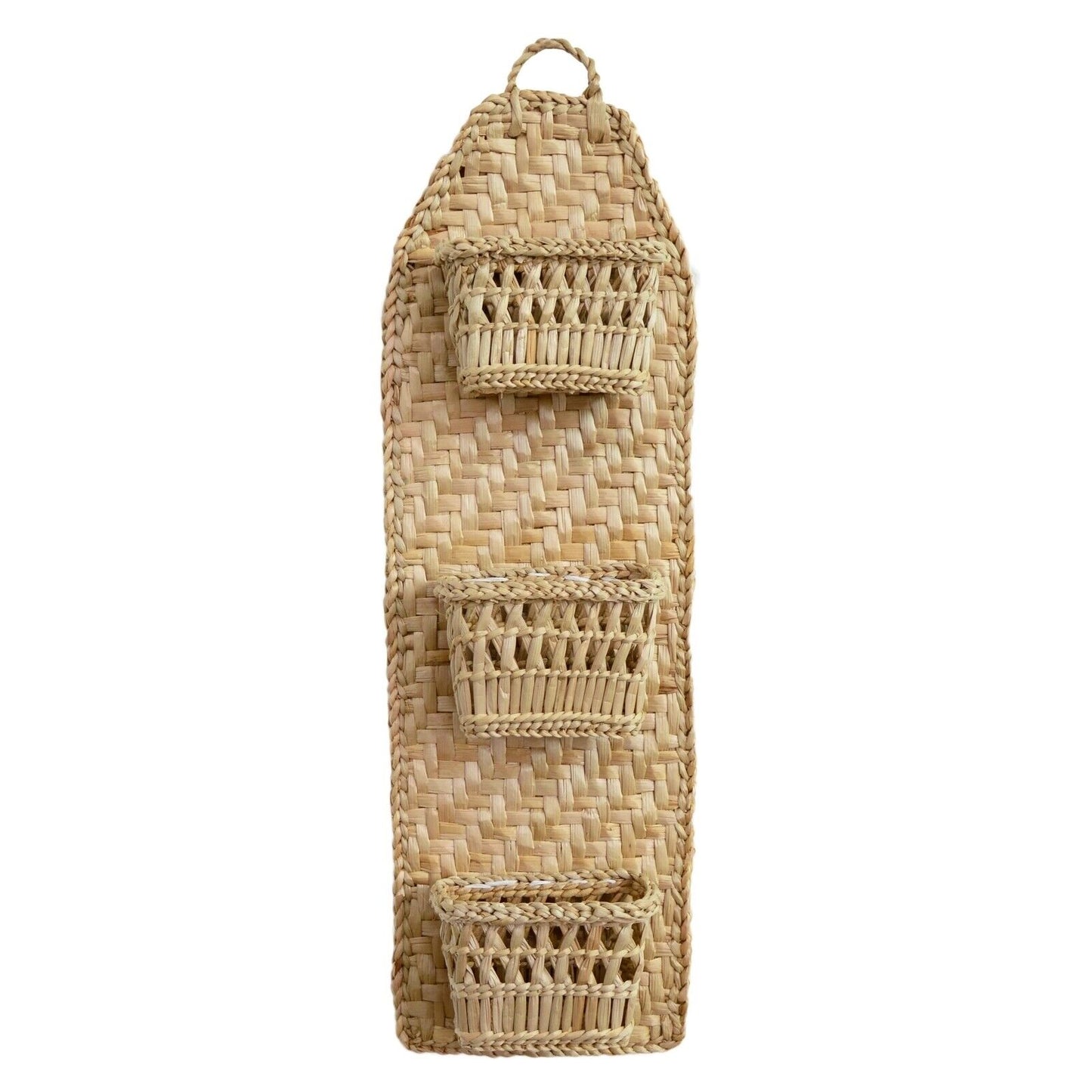 3 Tier Woven Handmade Hanging Hooks Organiser Storage Pocket Wardrobe Basket