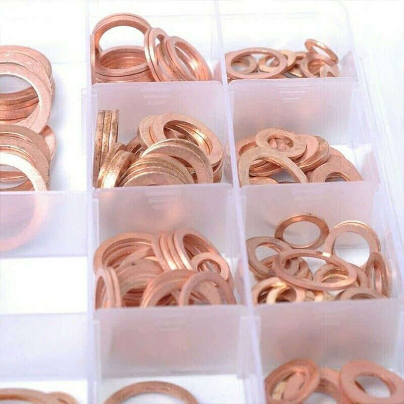 200 PC Assorted Washers Solid Copper Car Engine Crush Seal Flat Ring Gasket Set
