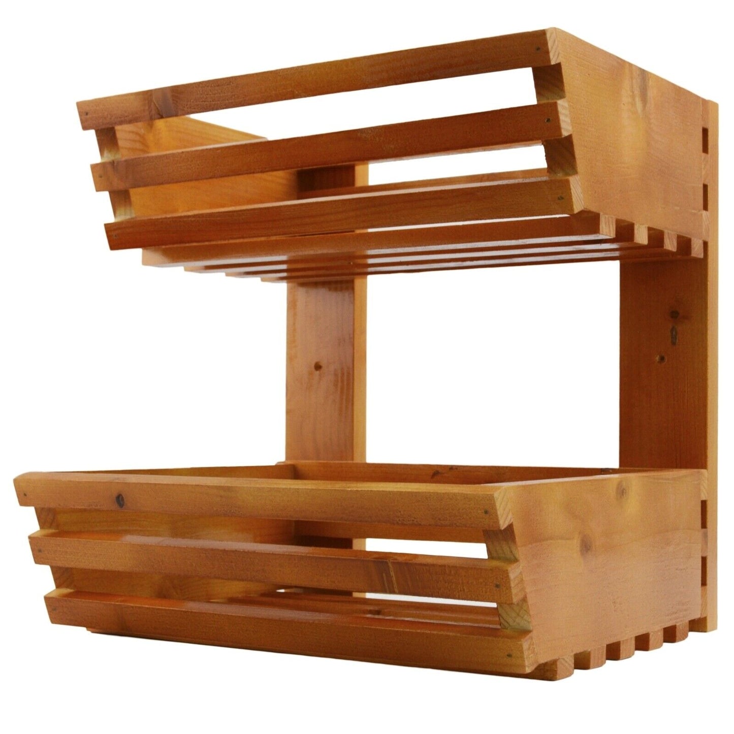 2 Tier Fruit Basket Handmade Natural Wood Holder Rack Vegetable Storage Stand