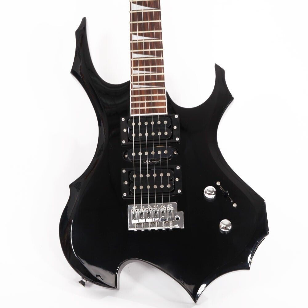 Glarry Flame 24-Frets Electric Guitar Full Set with Bag Pick Strap Tool Black