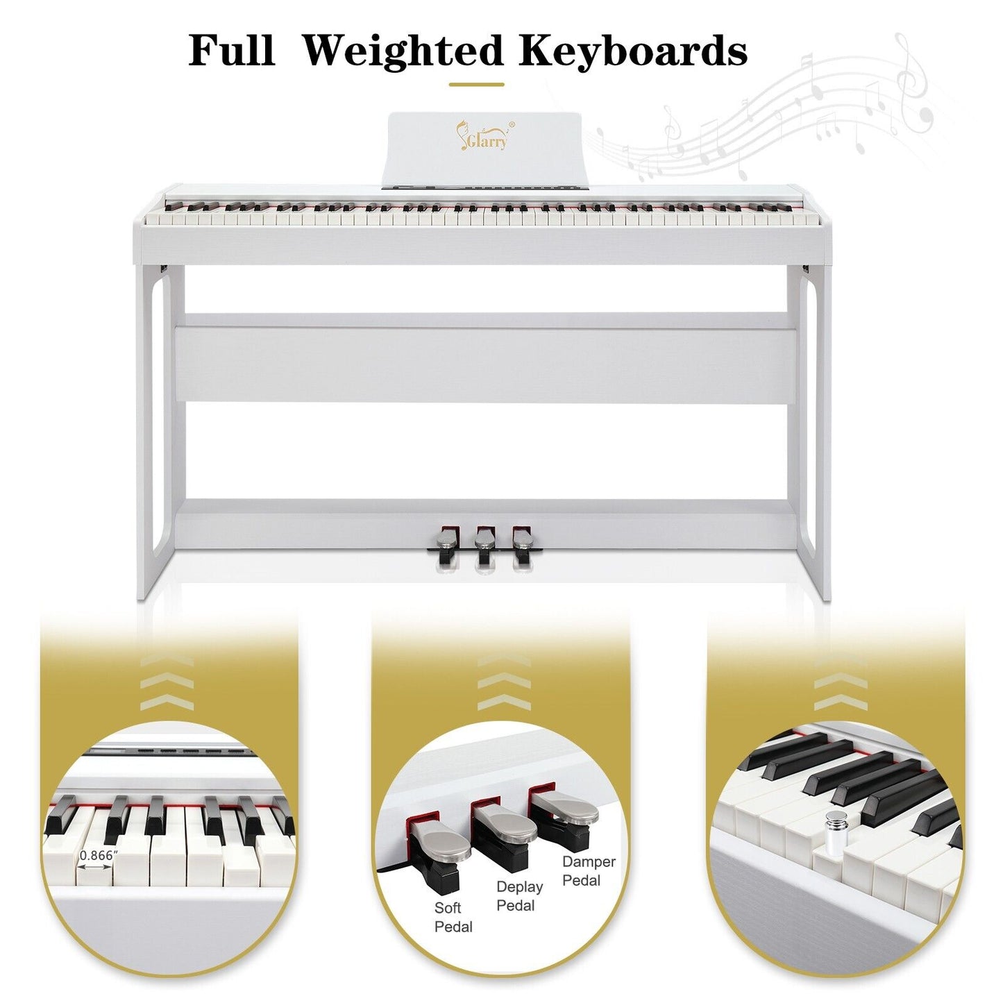 Glarry GDP-104 88 Key Full Weighted Keyboards Digital Piano with Stand Xmas Gift