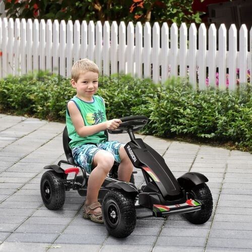Children Pedal Go Kart w/ Adjustable Seat, Inflatable Tyres Kids Gift - Black