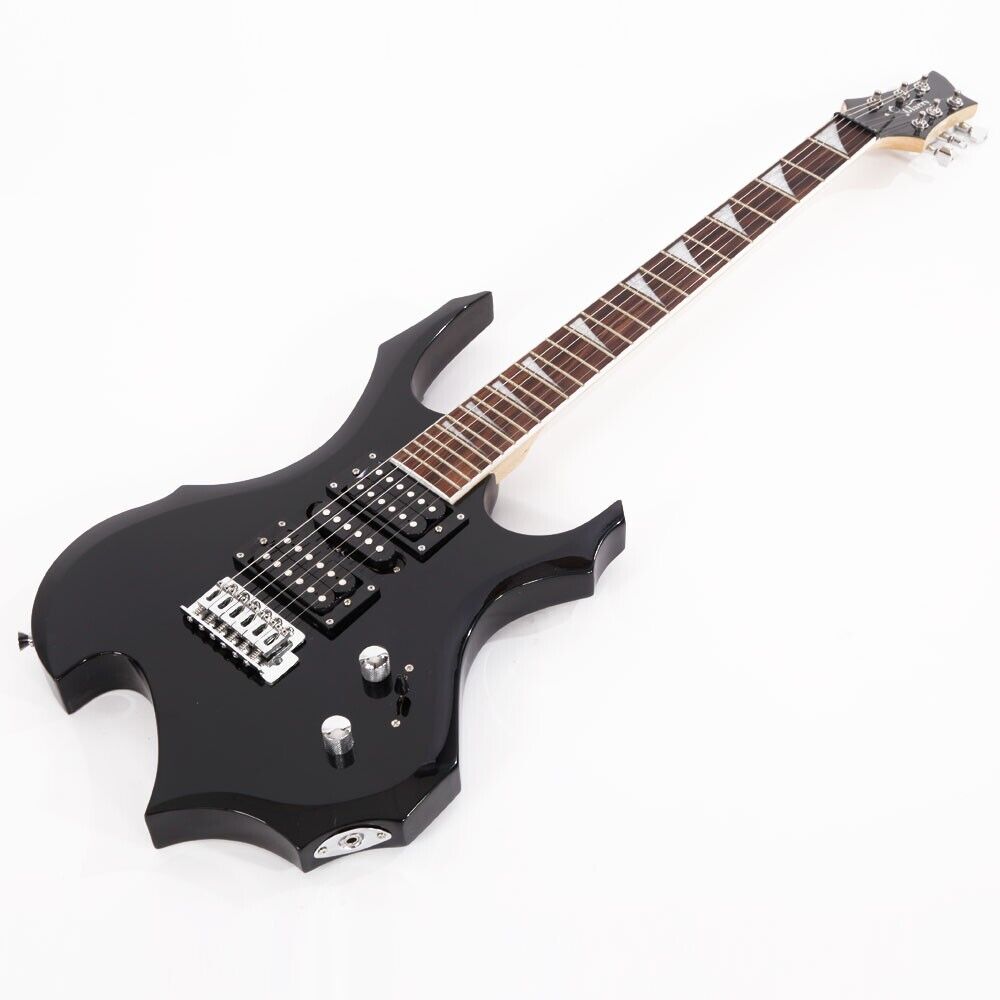 Glarry Flame 24-Frets Electric Guitar Full Set with Bag Pick Strap Tool Black