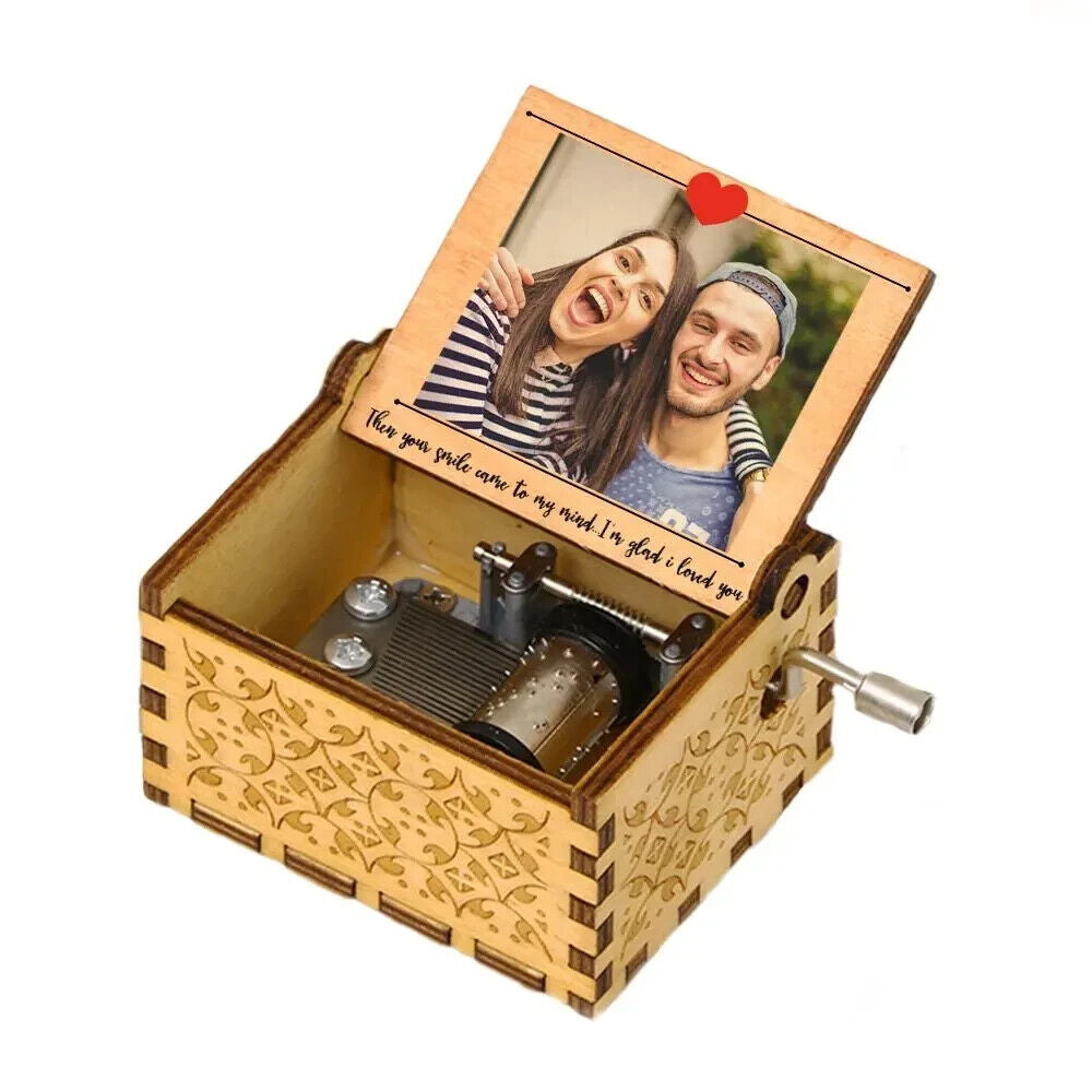 Personalized Custom Hand Crank Song Music Box With Photo And Text Gift Him Her