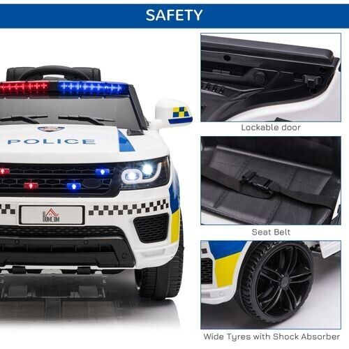 HOMCOM 12V Kid Electric Ride On Police Car w/ Remote Siren Bluetooth 3-6 Years