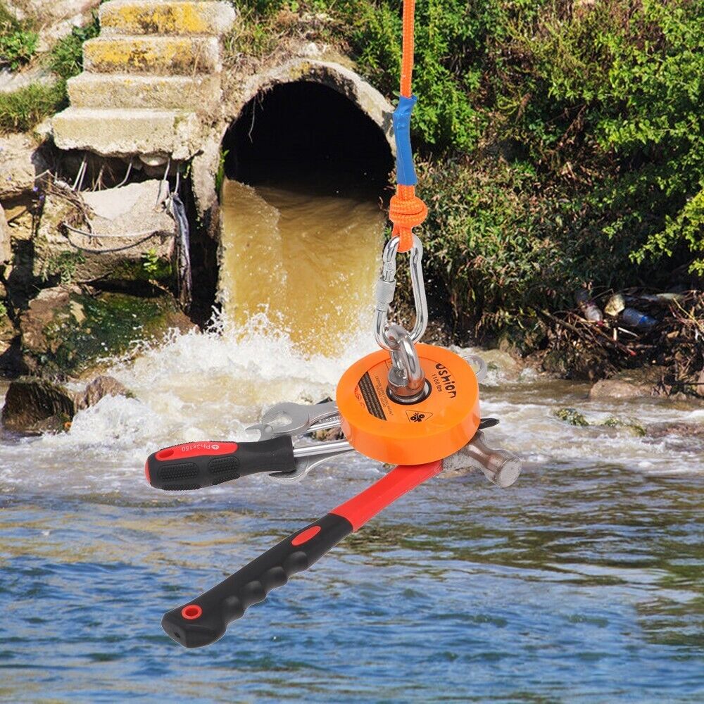 1100LB Fishing Magnet Kit Strong Pull Force Rope Carabiner Gloves Glue & Box