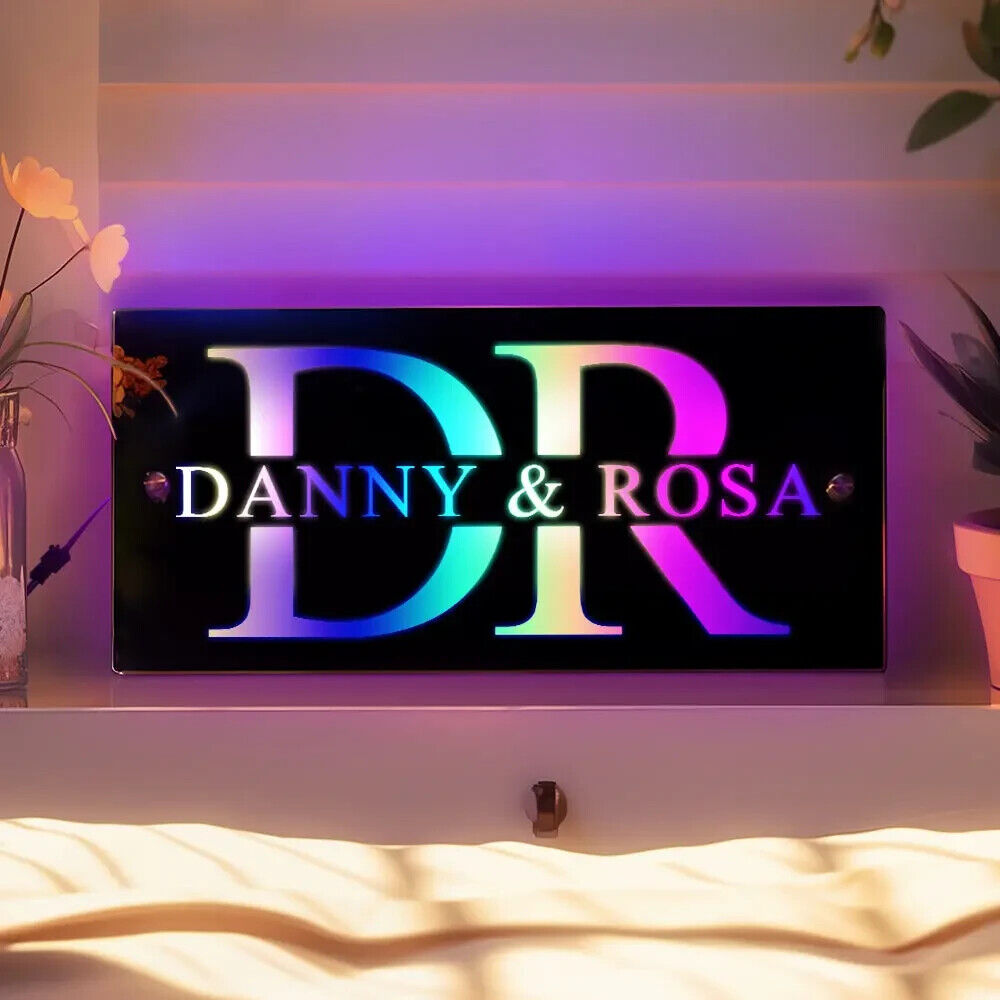 Personalised Name Mirror Sign, LED Custom Illuminated Light Up Couple Sign