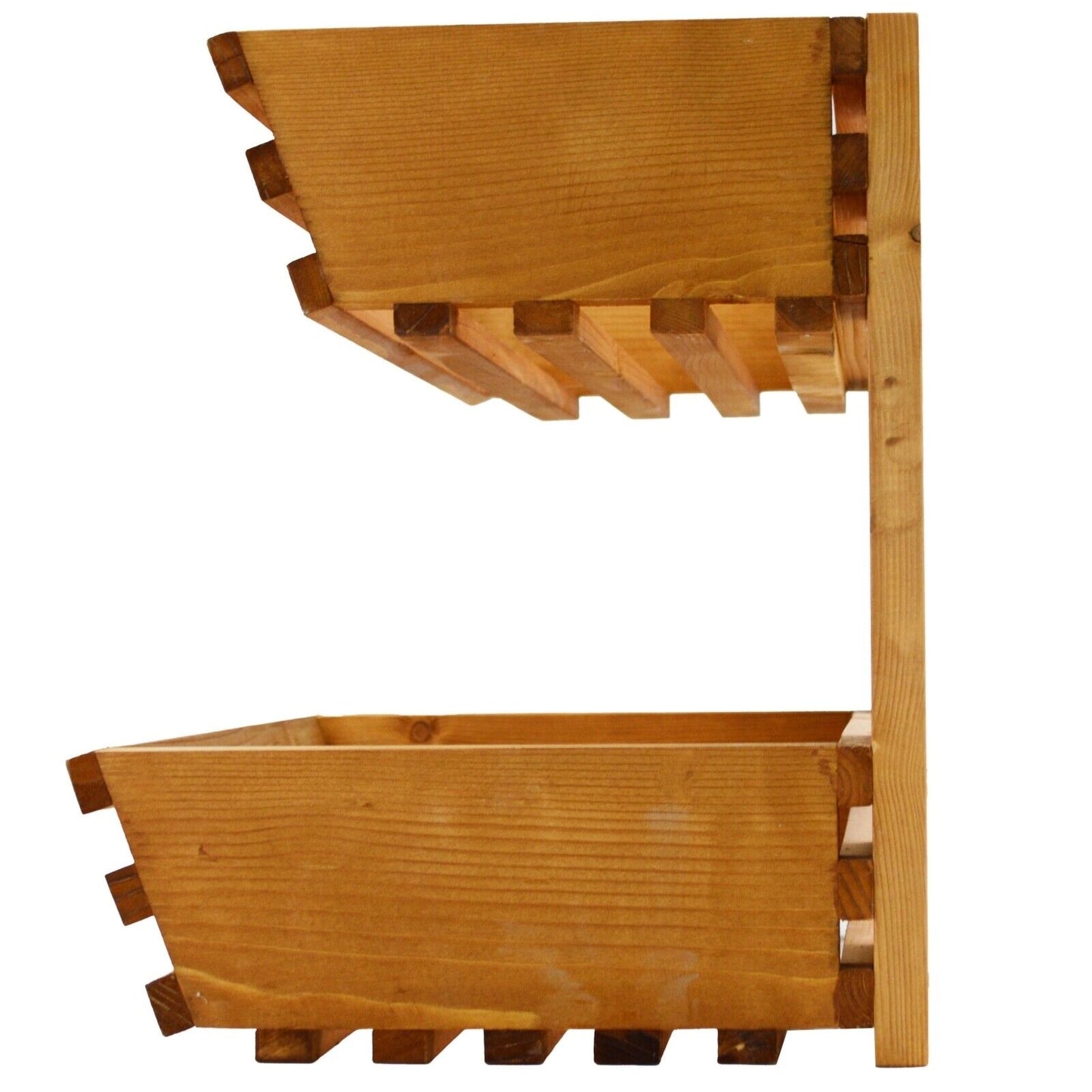 2 Tier Fruit Basket Handmade Natural Wood Holder Rack Vegetable Storage Stand