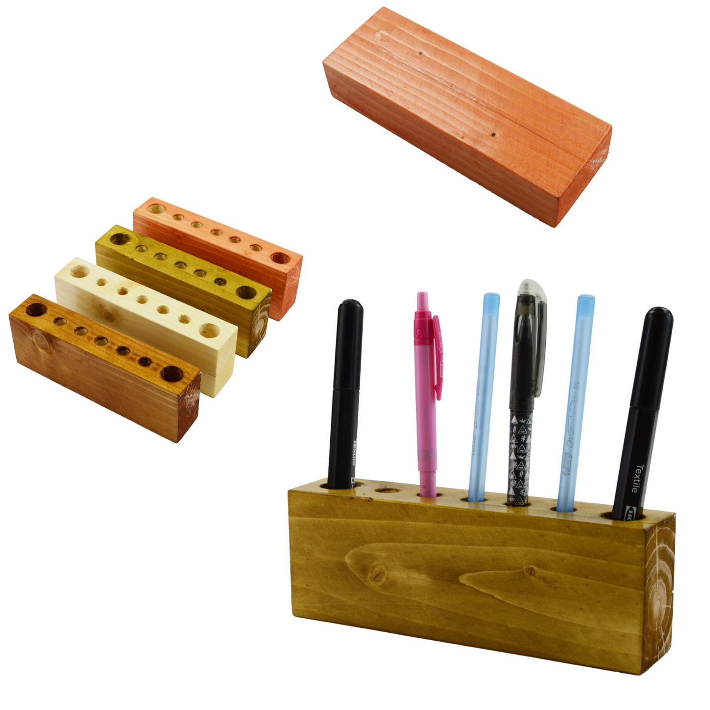 Wooden Pen Pencil Storage Holder Handmade Rustic Table Desk Organizer Tidy