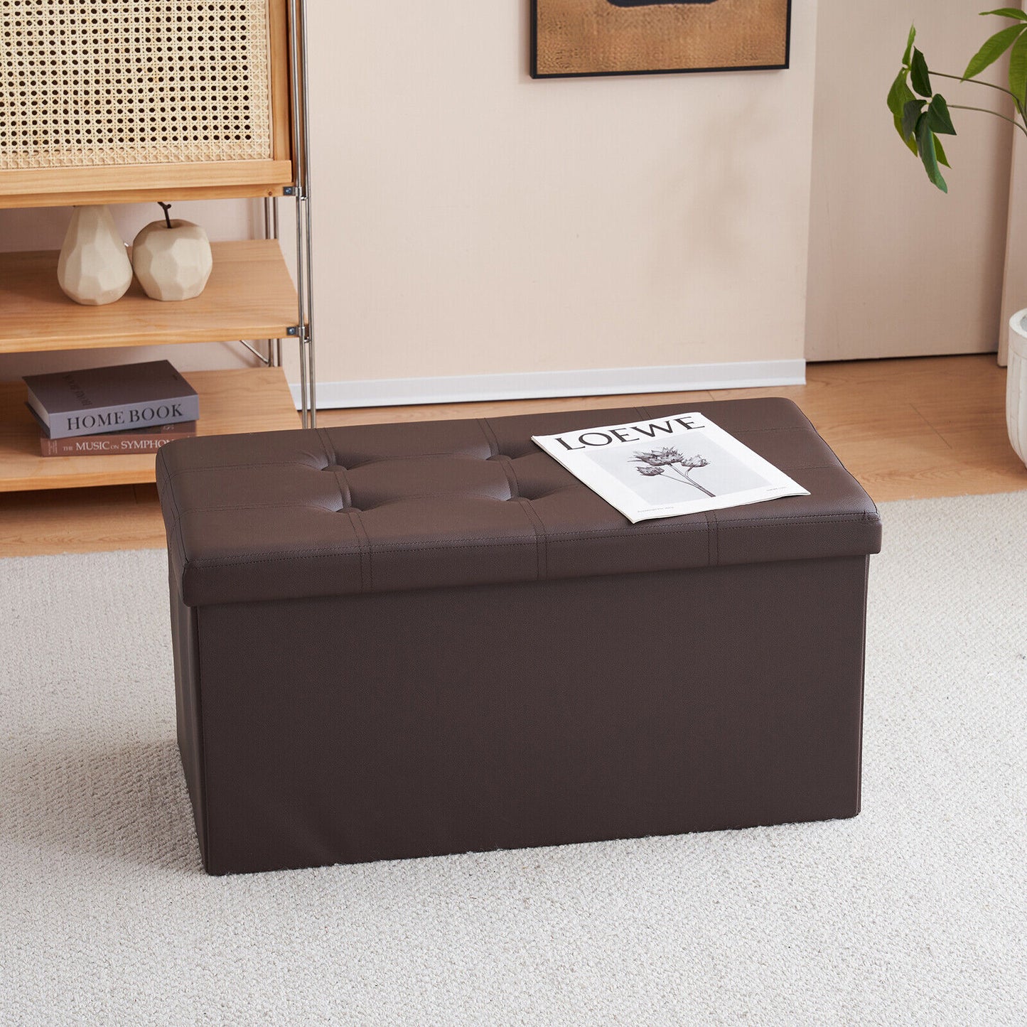 Folding Ottoman Storage Box Pouffe Seat Stool Home Chair Foot stool Bench LINEN