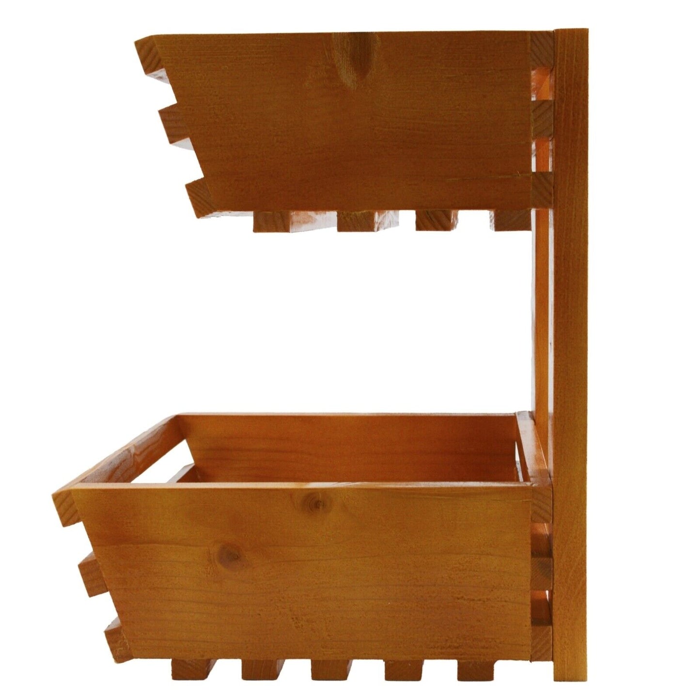 2 Tier Fruit Basket Handmade Natural Wood Holder Rack Vegetable Storage Stand
