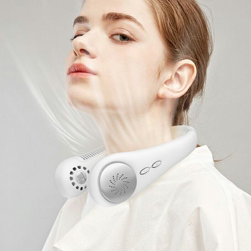 Portable Mini Neck Fan Hanging USB Rechargeable Air Cooler Leafless Fan 2400mah