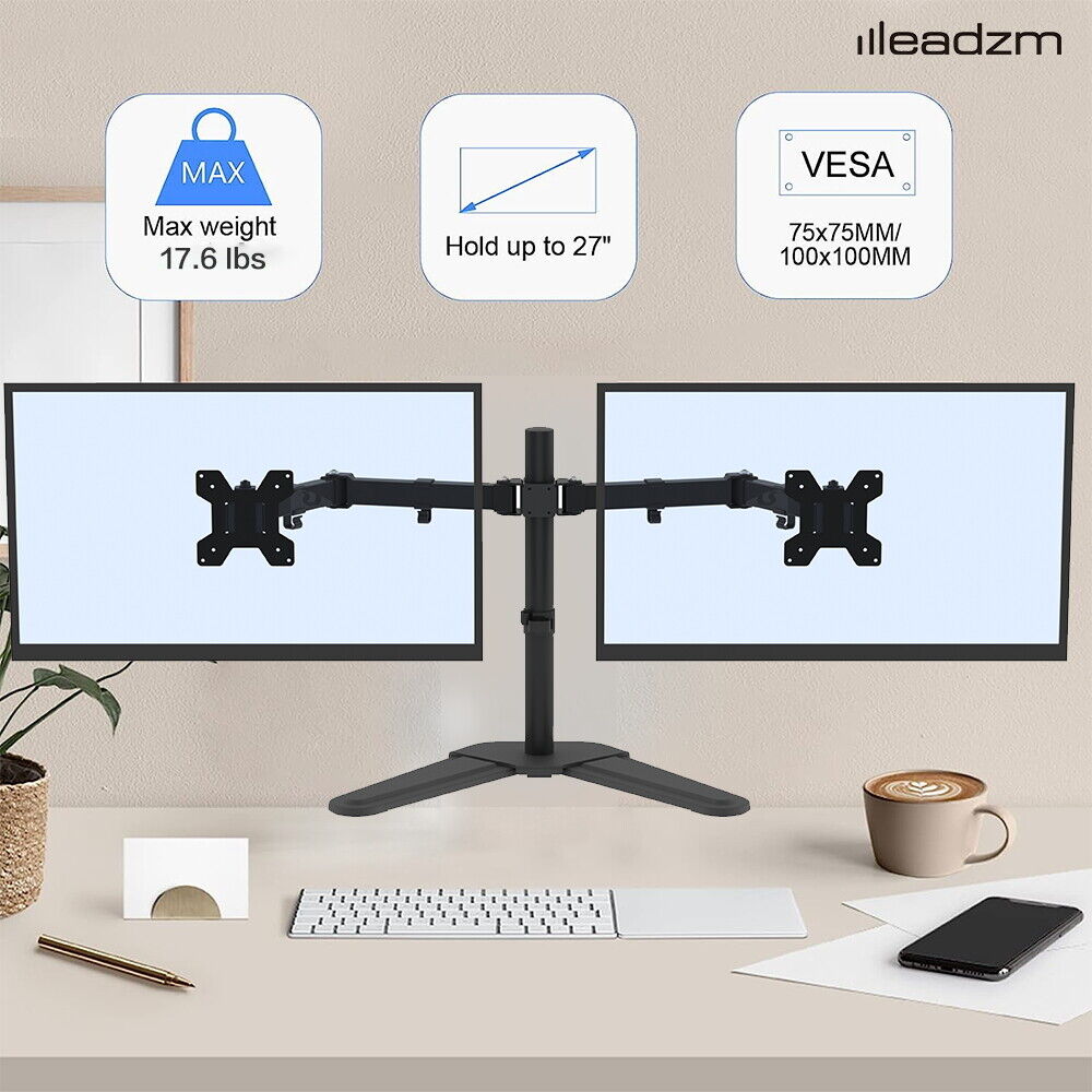 TV Stand Bracket DeskTop Monitor Table Double Fixed or Freestanding 13-27 inch