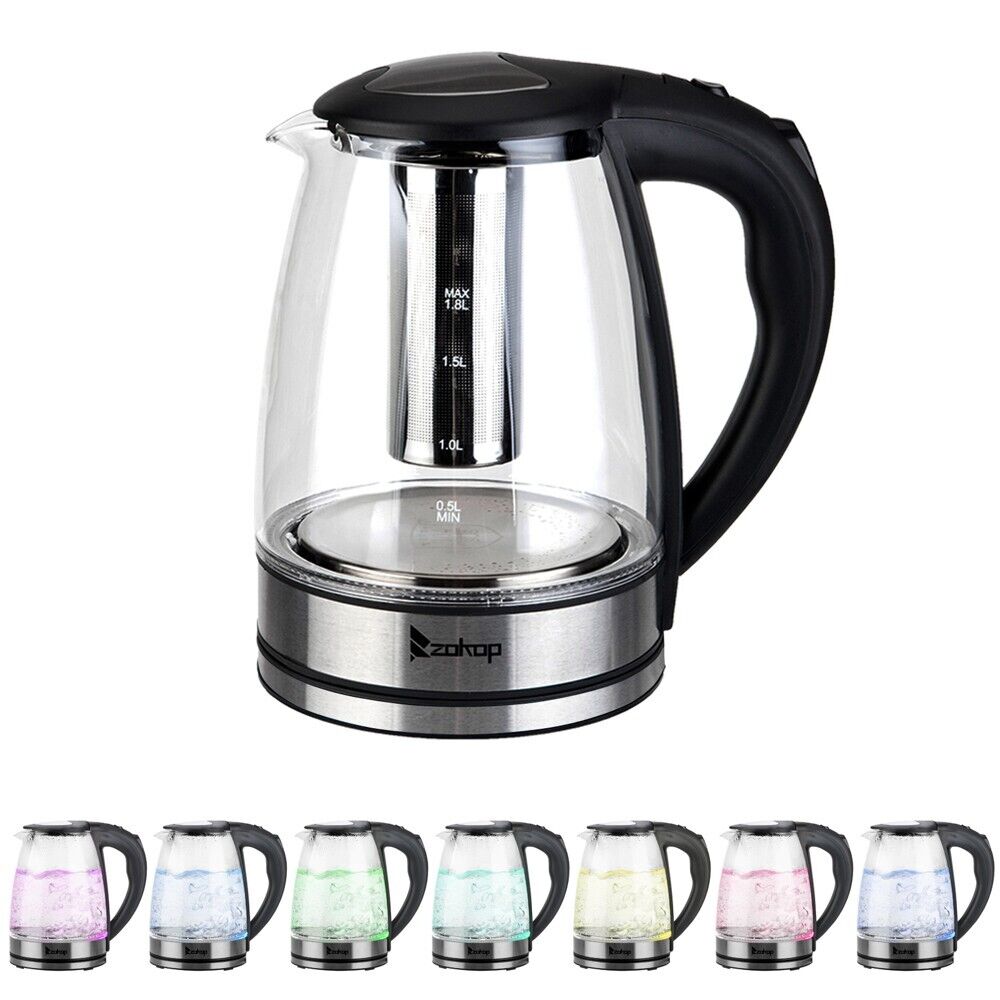 Electric Kettle 220V 2000W 1.8L LED Illuminate 360 Cordless Glass Kettle UK Plug