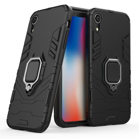 Hybrid Ring Armor Case 360 Ring Stand Holder Magnetic Cover for iPhone XR, Black