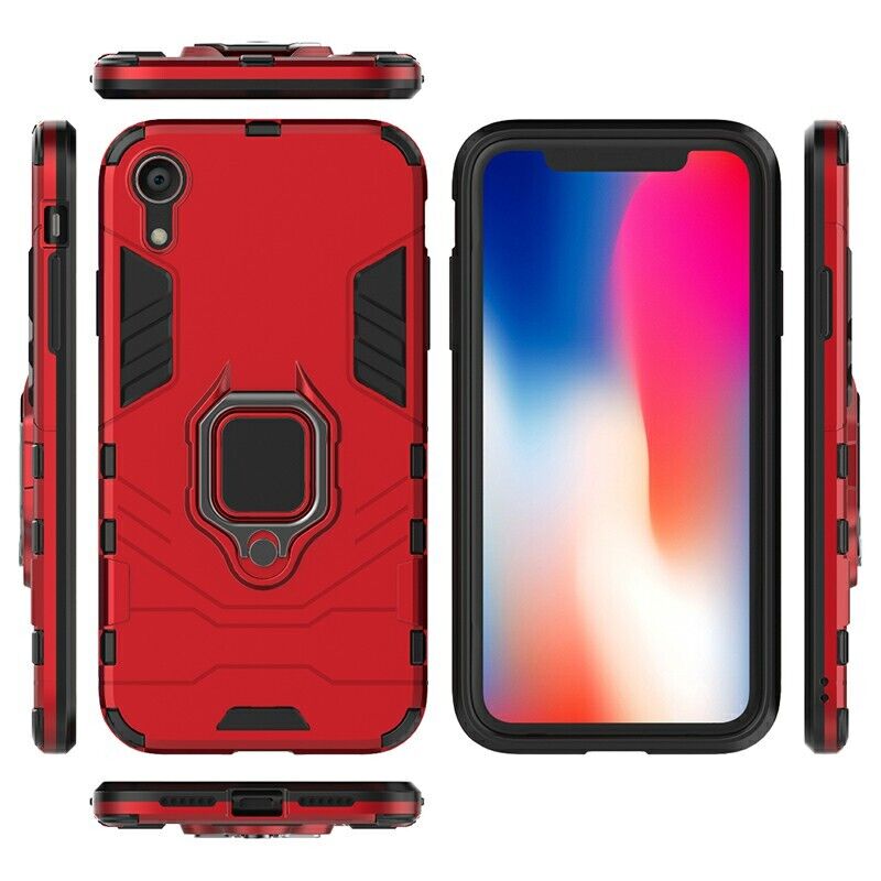 Hybrid Ring Armor Case 360 Ring Stand Holder Magnetic Cover for iPhone XR, Black