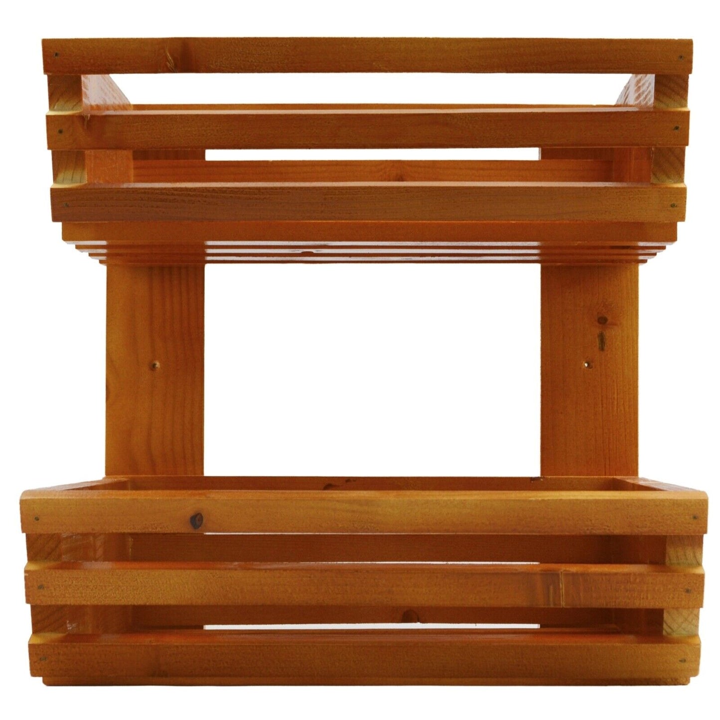 2 Tier Fruit Basket Handmade Natural Wood Holder Rack Vegetable Storage Stand