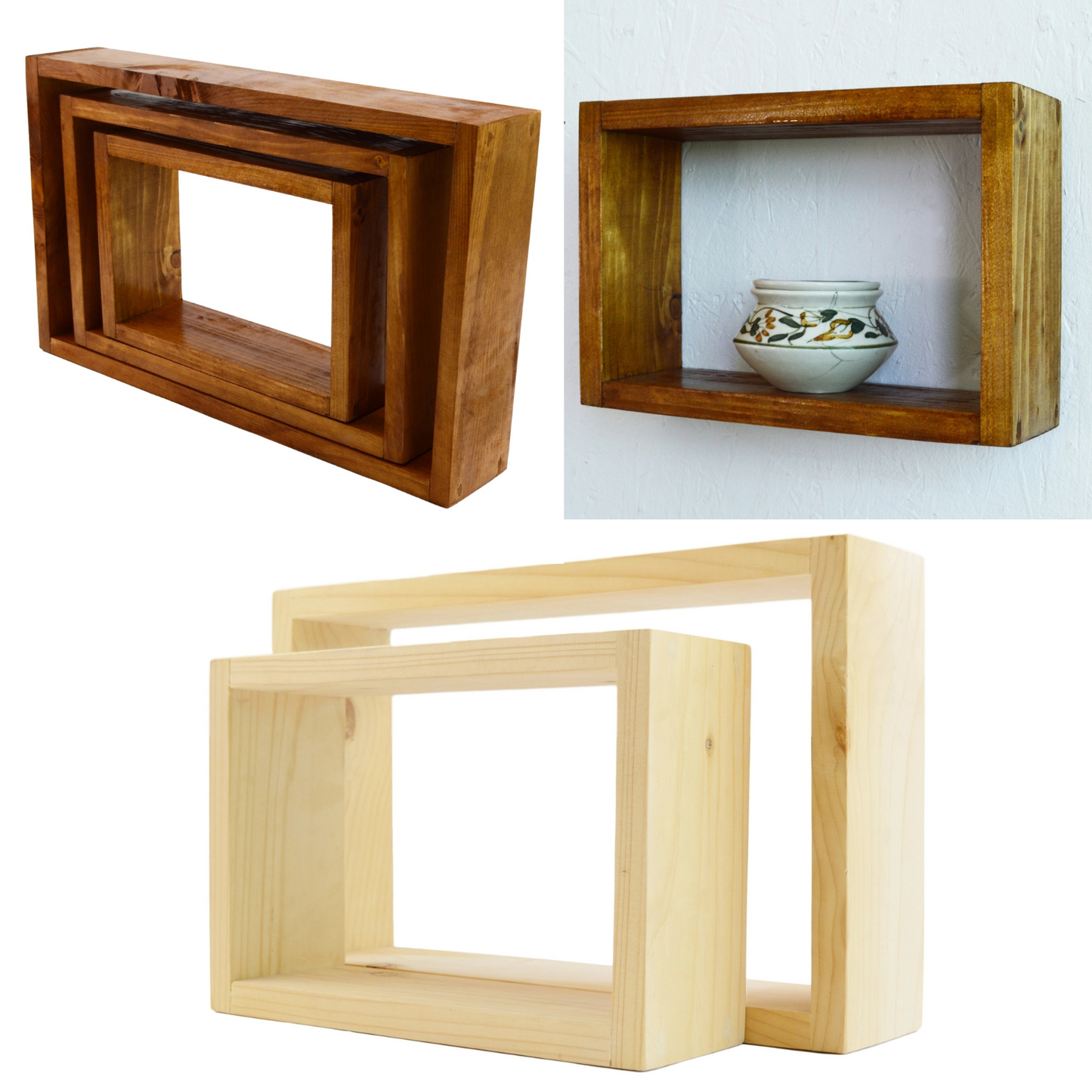 100% Solid Wood Floating Cube Shelves Wall Hanging Storage Display Deco Shelving