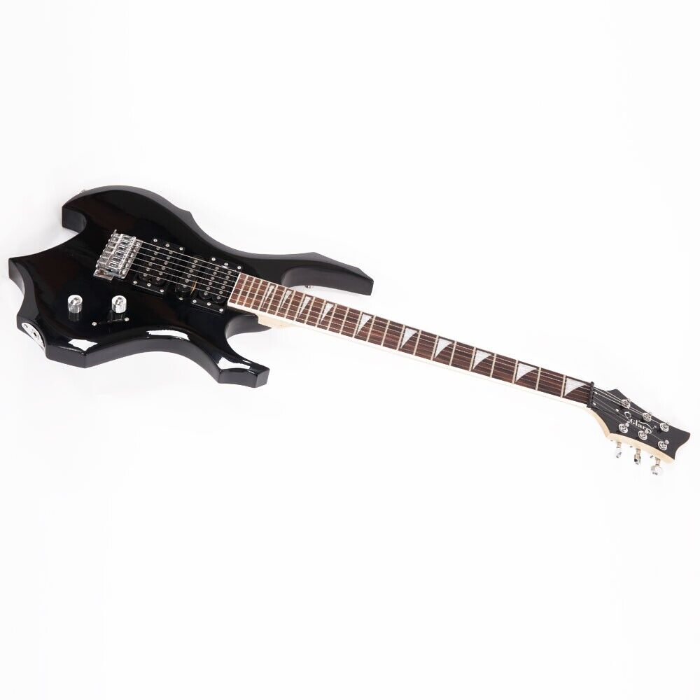 Glarry Flame 24-Frets Electric Guitar Full Set with Bag Pick Strap Tool Black
