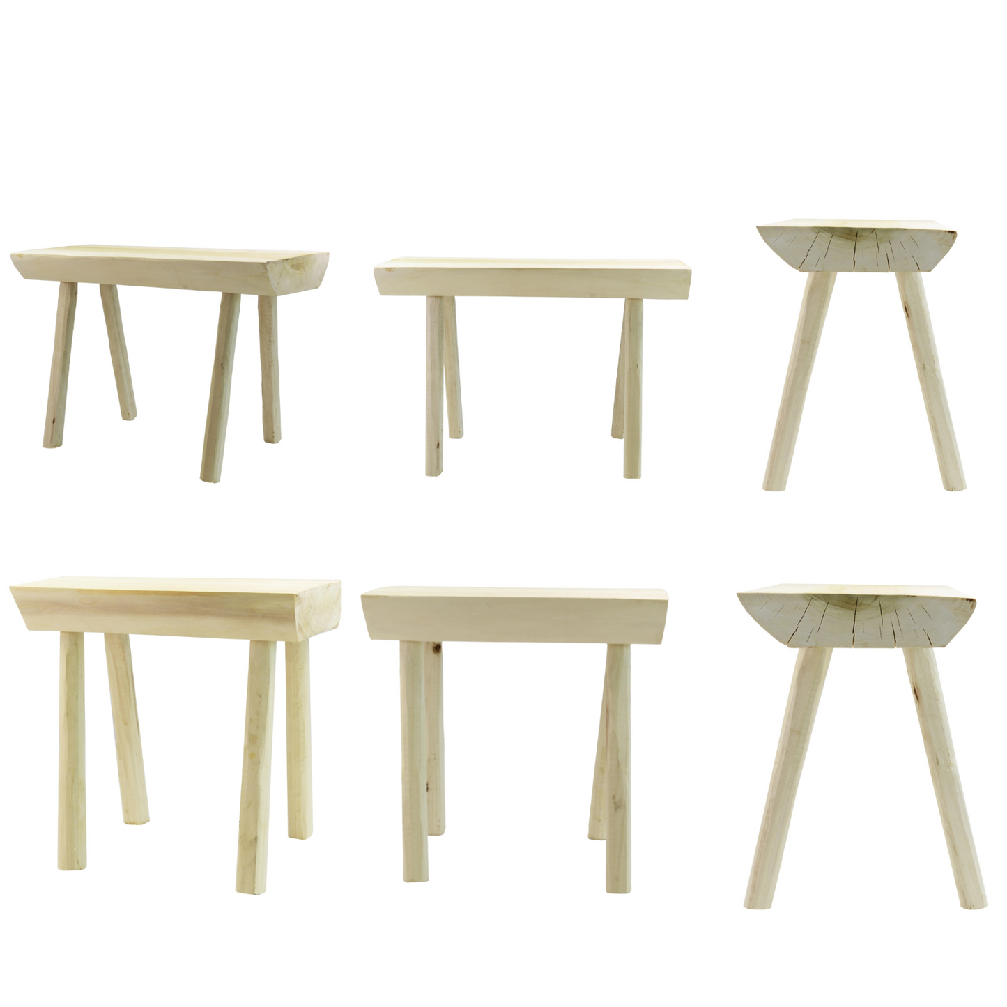 Handmade Wooden Stool Light Brown Traditional Milking Chair Kitchen Rustic Seat
