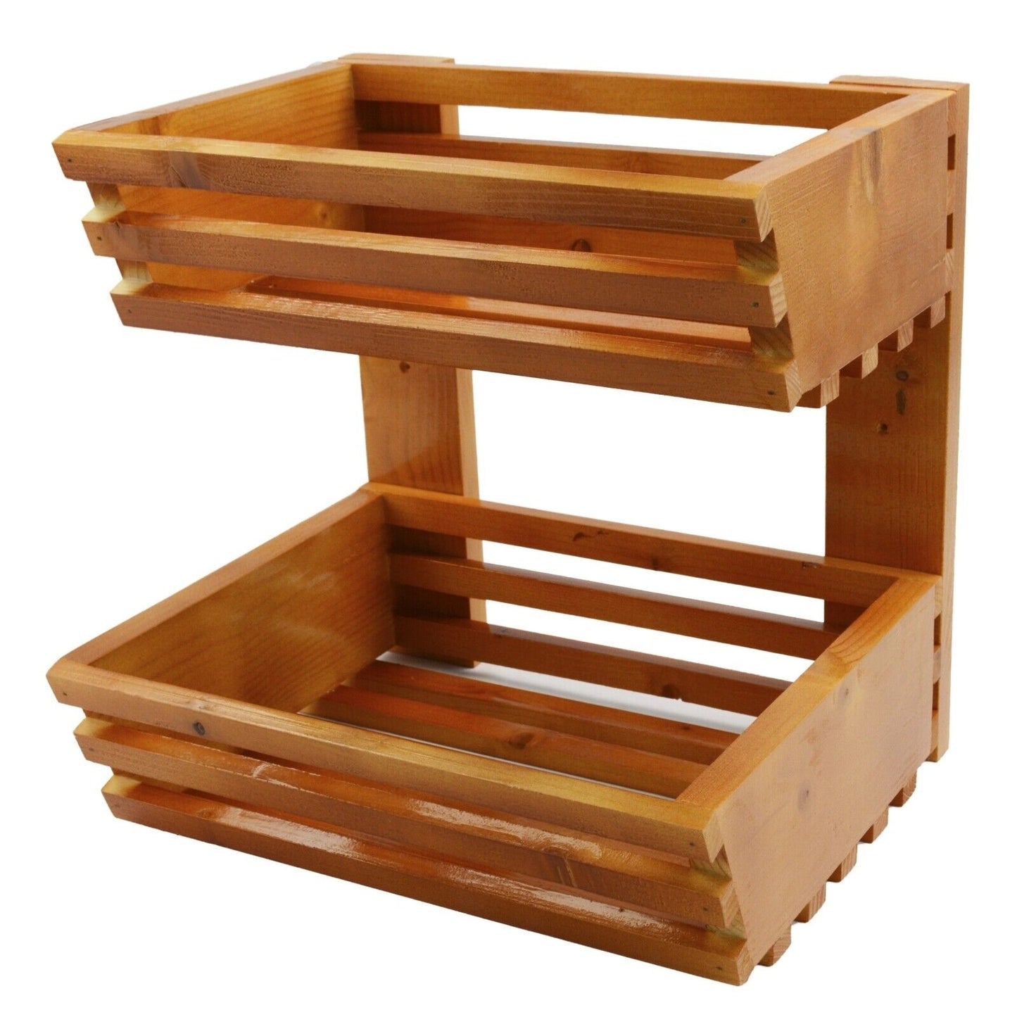 2 Tier Fruit Basket Handmade Natural Wood Holder Rack Vegetable Storage Stand