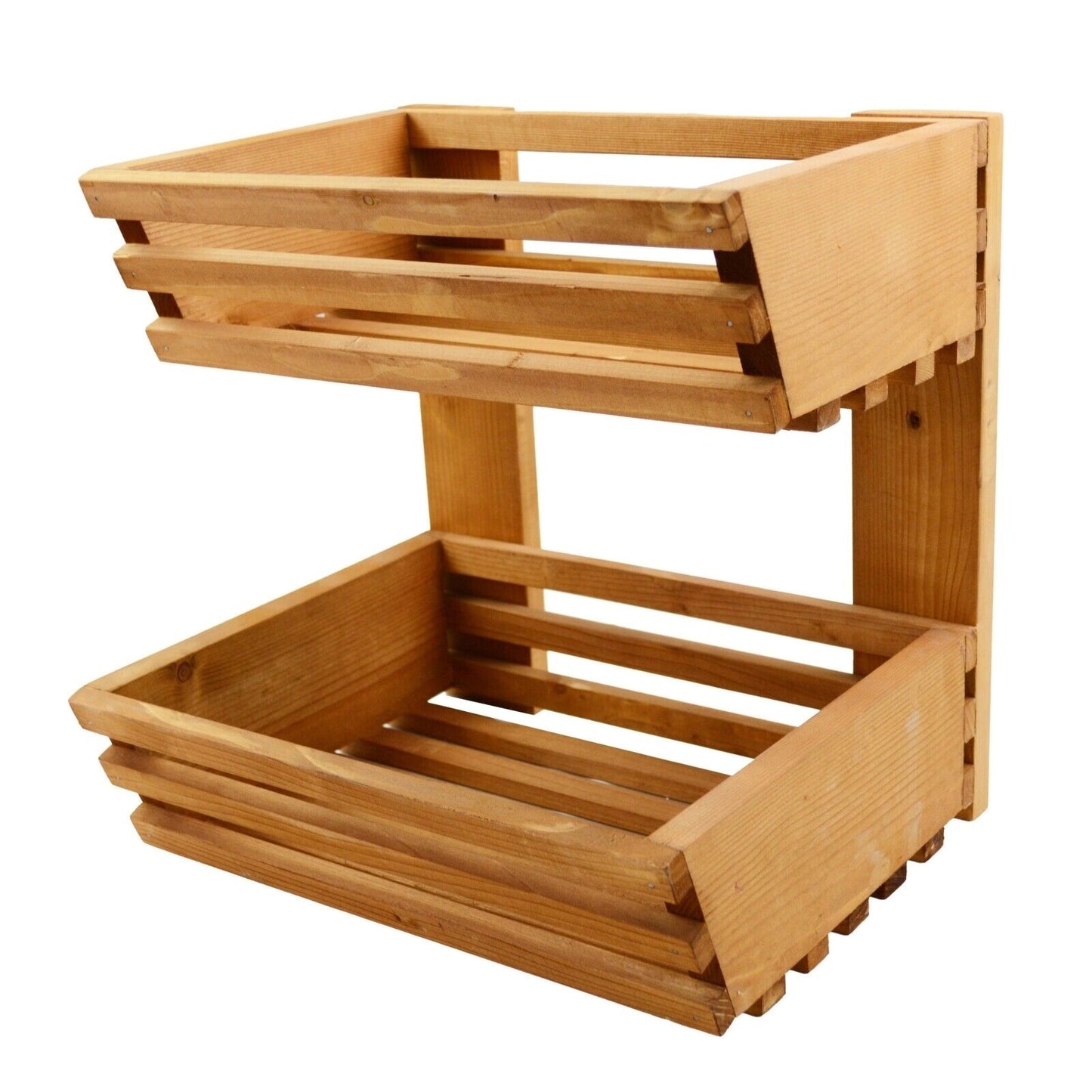 2 Tier Fruit Basket Handmade Natural Wood Holder Rack Vegetable Storage Stand