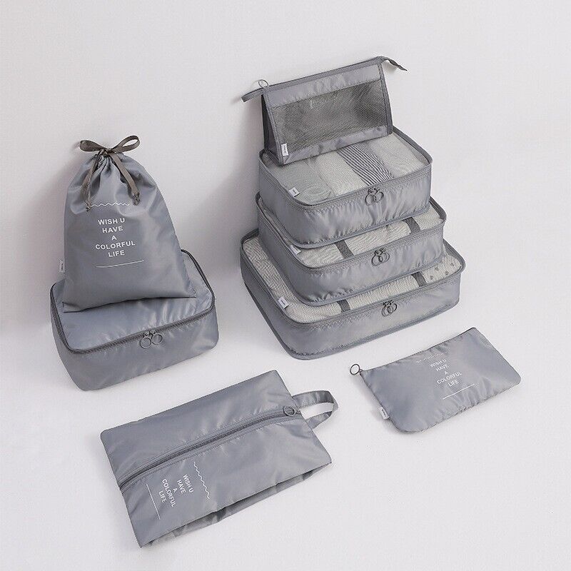 8 Pieces Organiser Set Luggage Suitcase Storage Bags Packing Travel Cubes UK