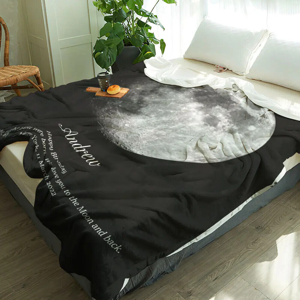 Personalized Custom Moon Phase On Your Date of Birth Blanket Names Birthday Gift