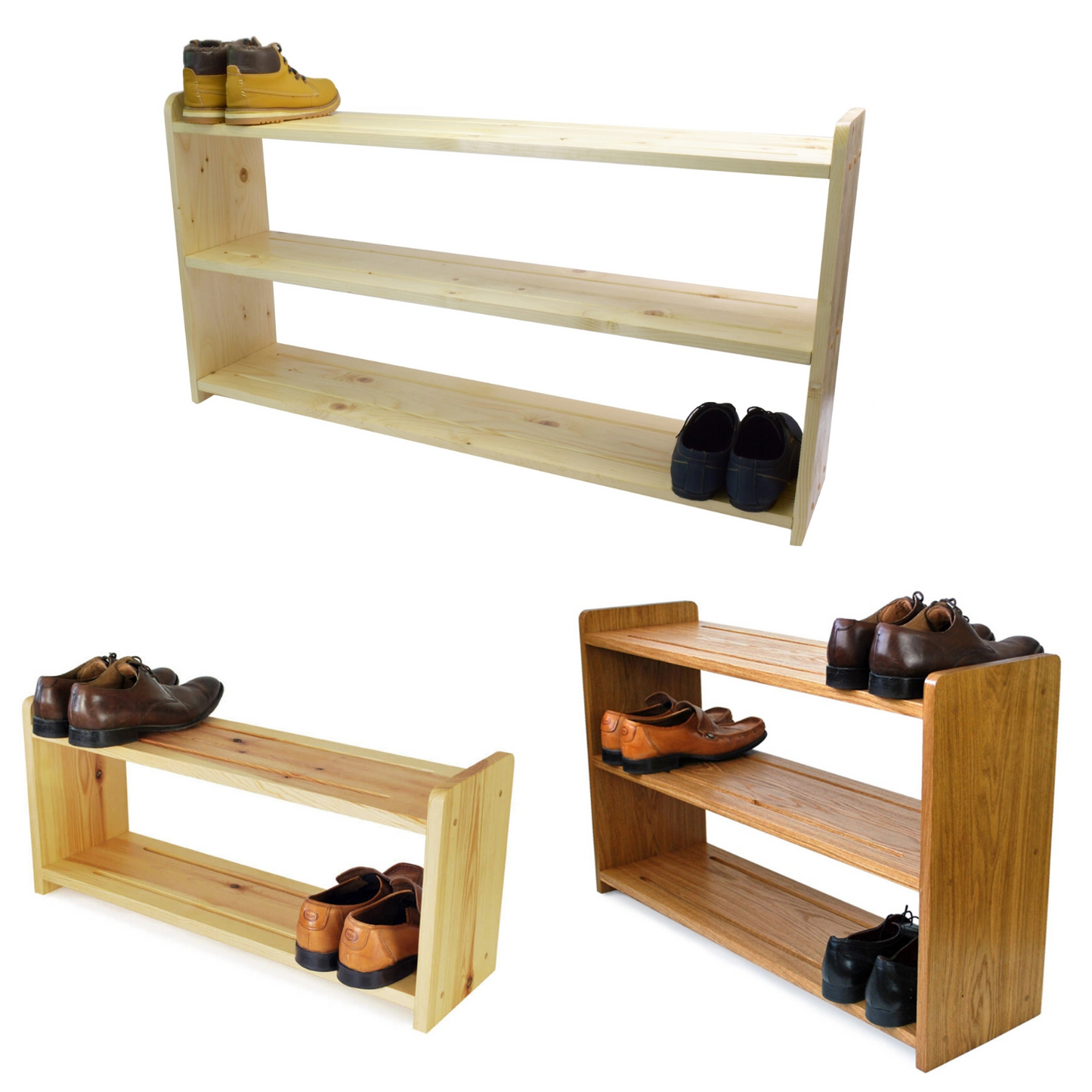 2/3 TIERS Handmade Shoe Rack Footwear Organiser Wooden Storage Shelves Stand UK