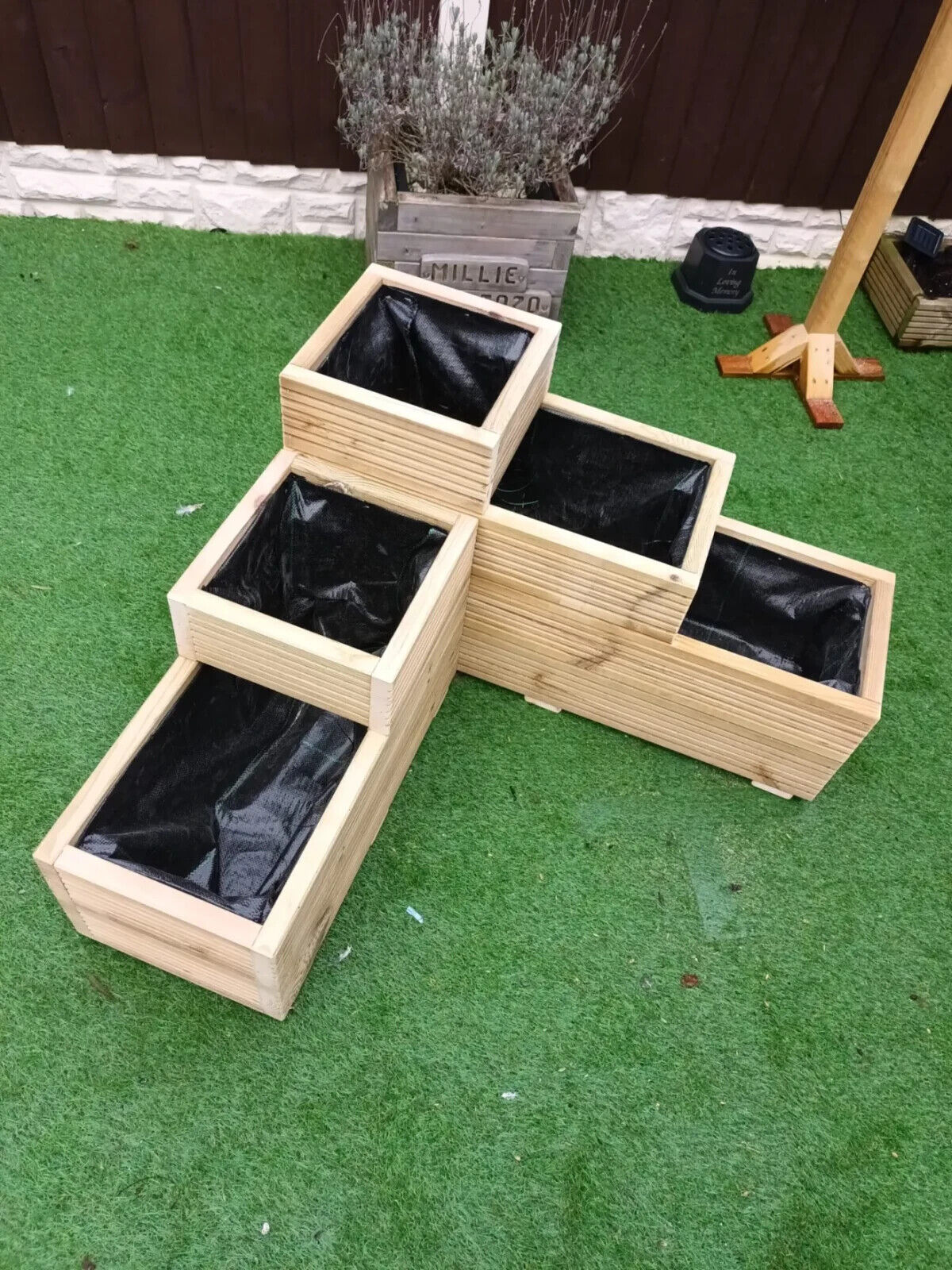 Large Planter Outdoor Garden Corner Tiered Wooden Trough Plant Flower Herb