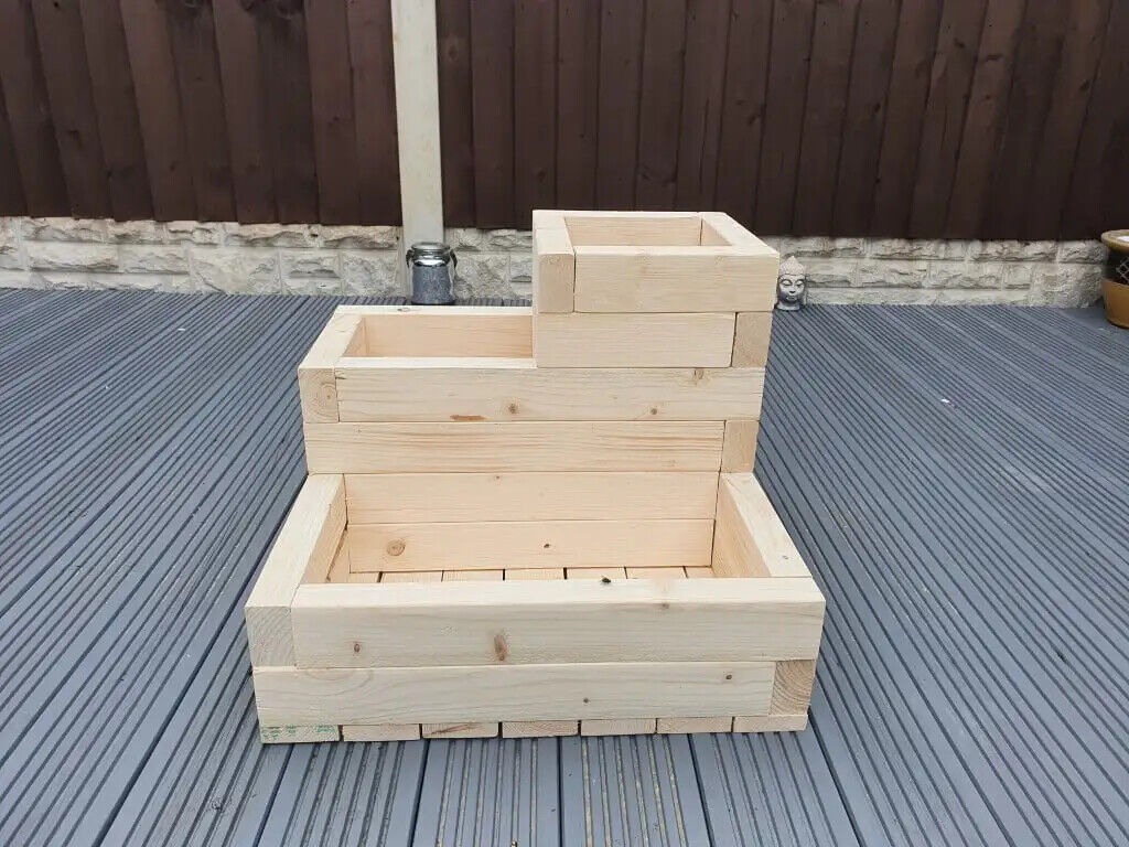 Handmade 3 TIER WOODEN TREATED GARDEN PLANTER 3 TIERED PLANT POT 50cm X 50cm