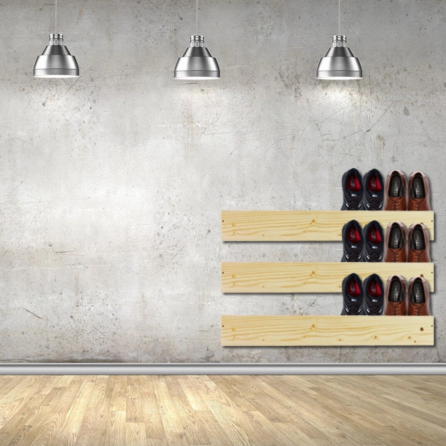 Wooden Shoe Rack Storage Floating Stand Organiser Shelf Unit Wall Mounted Pine