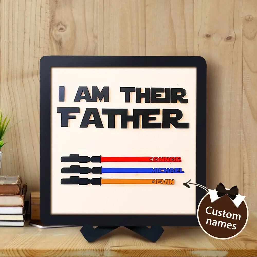 Personalised Fathers Day Dad Gifts Wars Light Sabers Family Names Sign Decor