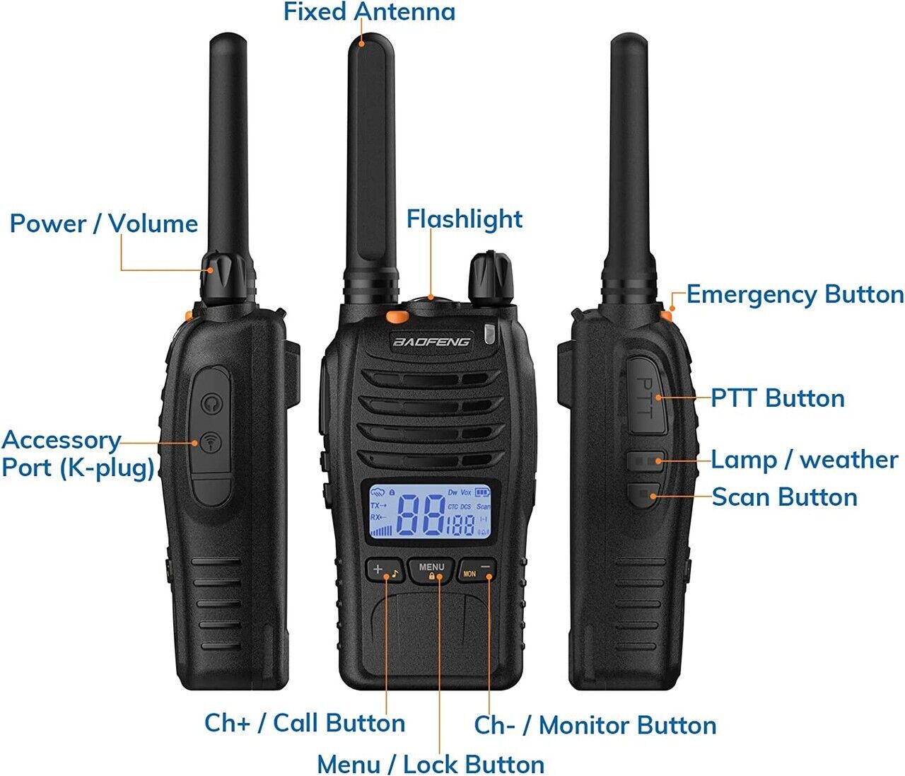 Baofeng E88 PMR446 Walkie Talkies 16CH PMR 446MHz Ham Two Way Radios W Earpiece