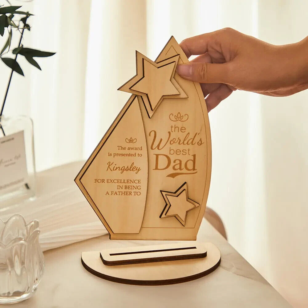 Fathers Day Personalised Best Dad Gift for Dad Daddy Wooden Plaque Freestanding