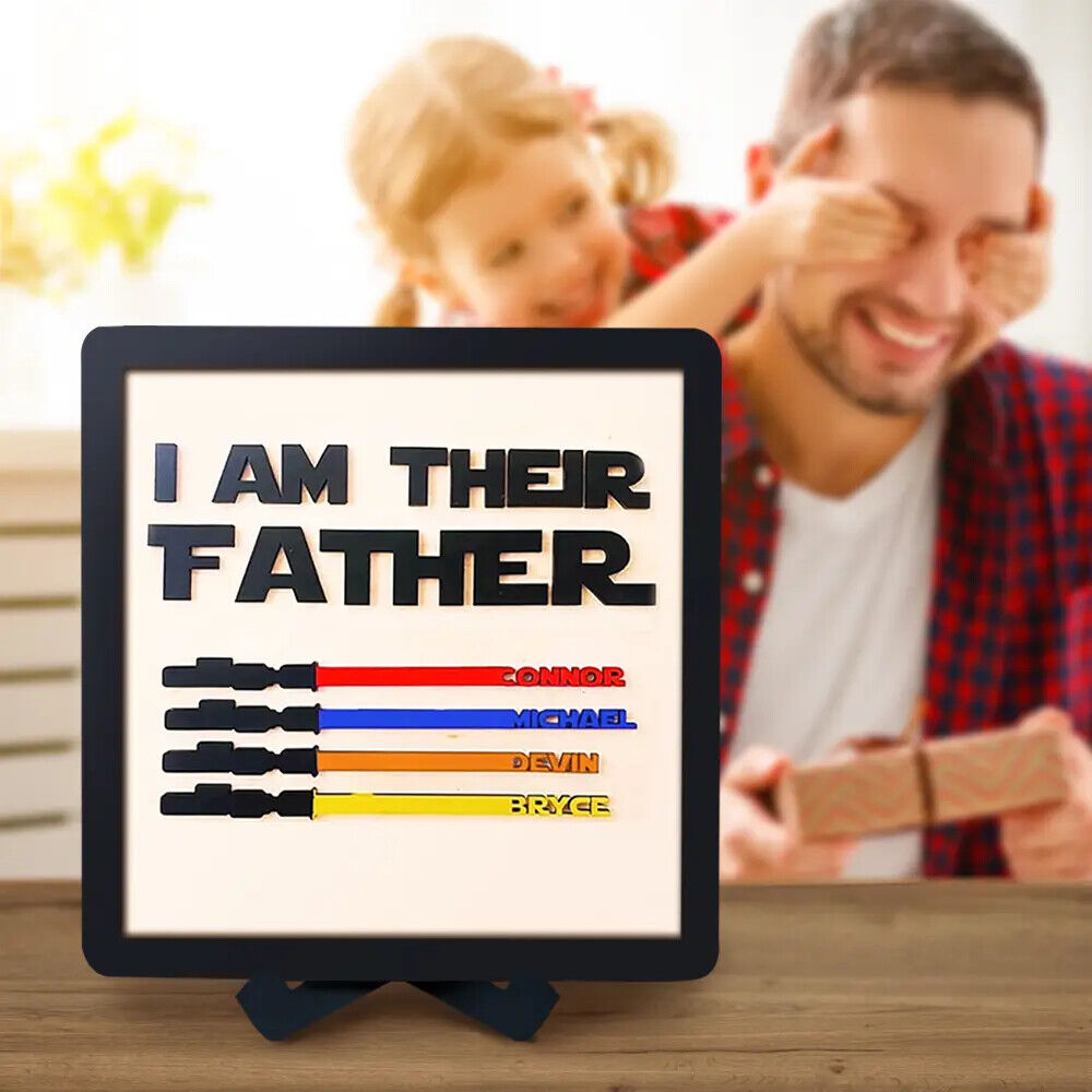 Personalised Fathers Day Dad Gifts Wars Light Sabers Family Names Sign Decor