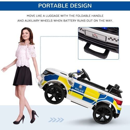 HOMCOM 12V Kid Electric Ride On Police Car w/ Remote Siren Bluetooth 3-6 Years