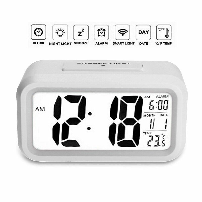5.3 Inch Smart Simple Silent LED Digital Alarm Clock w/ Date Temp Display -Black
