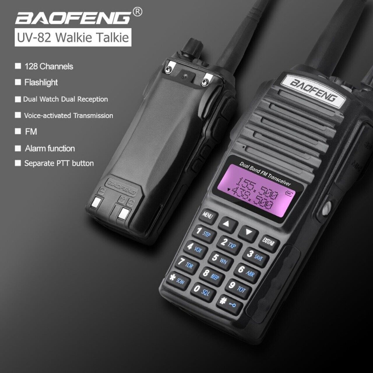 Upgraded BAOFENG UV-82 8W High Power Dual Band VHF/UHF Walkie Talkie + Earpiece